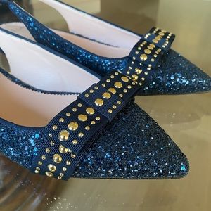 Midnight blue sparkle sling back flats by J Crew